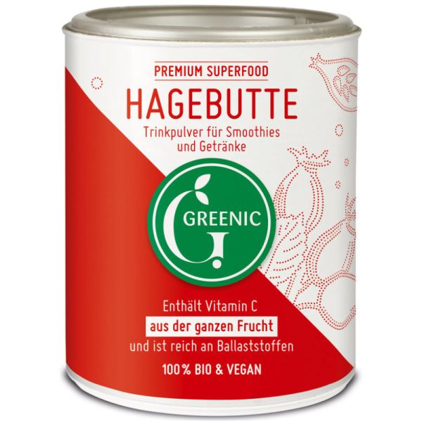 Hagebutte Superfood Trinkpulver für Smoothies & Getränke Bio, 160g - Greenic