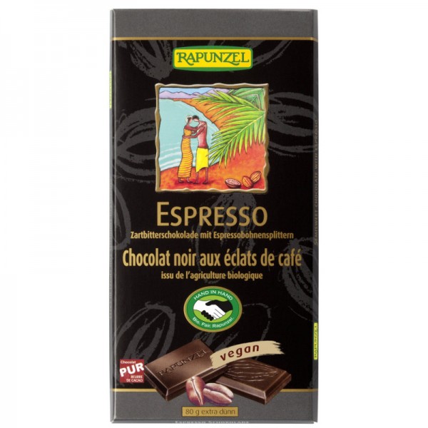 Zartbitterschokolade mit Espressobohnensplittern Bio, 80g - Rapunzel
