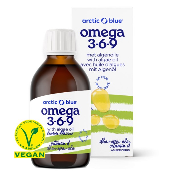 Omega 3-6-9 Algenöl DHA & EPA & ALA & Vitamin D Zitronenaroma, 150ml - Arctic Blue