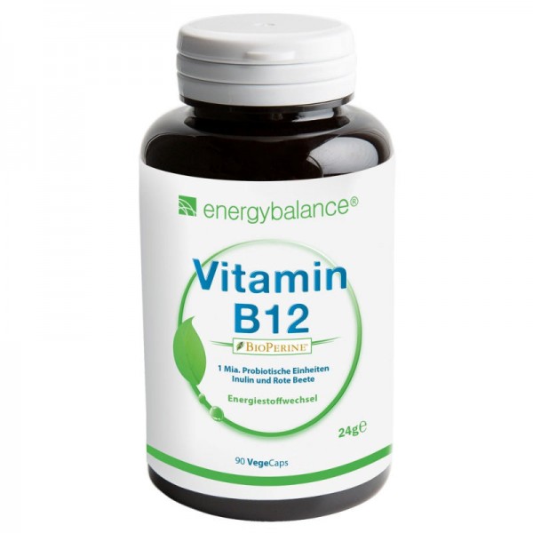 Vitamin B12 biologisch aktiv 500µg + Piperin, 90 VegeCaps - Energybalance