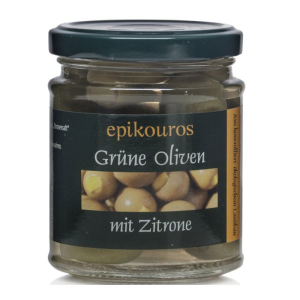 Grüne Oliven gefüllt mit Zitrone Bio, 190g - Epikouros