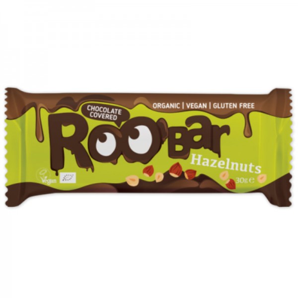 Hazelnuts Chocolate Covered Riegel Bio, 30g - Roo'Bar