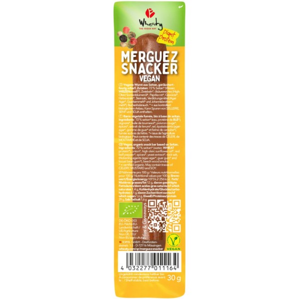 Merguez Snacker VEGAN Bio, 30g - Wheaty