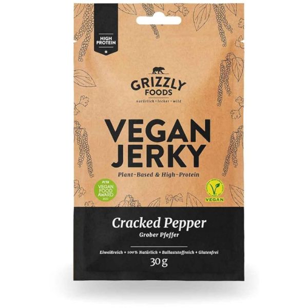 Vegan Jerky Cracked Pepper, 30g - Grizzly Foods
