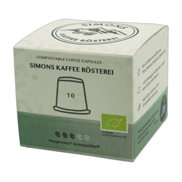 Kompostierbare Kaffeekapseln grün (Espresso/Lungo) Bio, 10 Kapseln - Simons Kaffee Rösterei