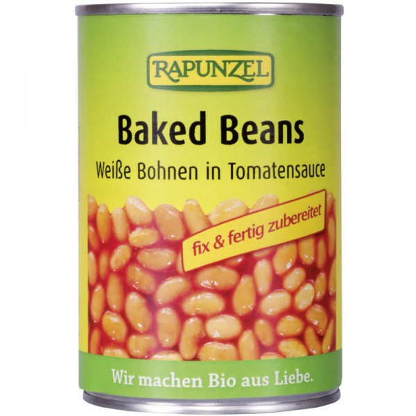 Baked Beans weisse Bohnen mit Tomatensauce in der Dose Bio, 400g - Rapunzel