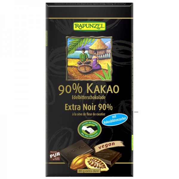 Edelbitterschokolade mit Kokosblütenzucker 90% Kakao Bio, 80g - Rapunzel