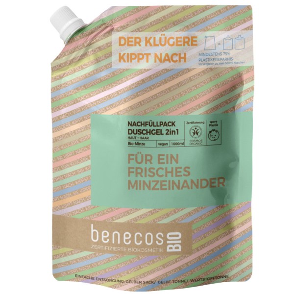Für ein frisches Minzeinander Duschgel 2in1 Minze Haut & Haar Nachfüllpack Bio, 1L - Benecos