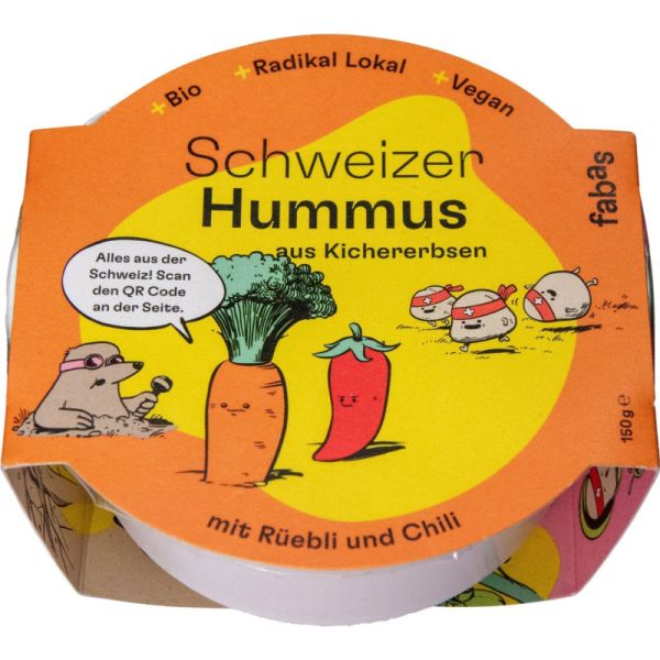 Schweizer Hummus mit Rüebli und Chili Bio, 150g - fabas
