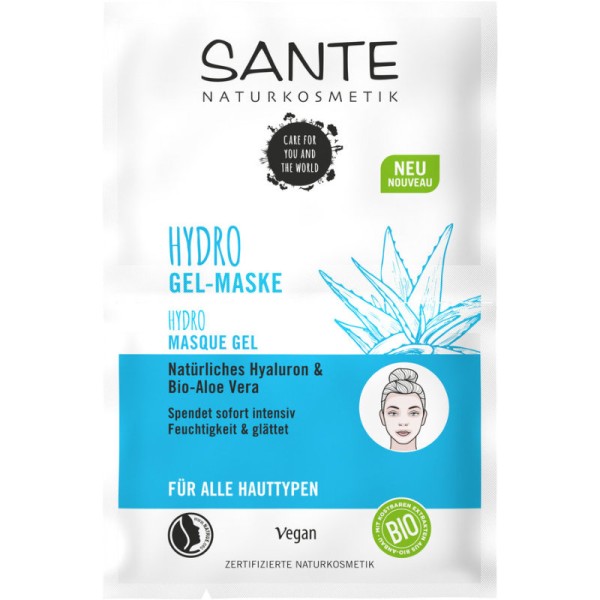 Hydro Gel-Maske natürliches Hyaluron & Bio-Aloe Vera, 2 x 4ml - Sante