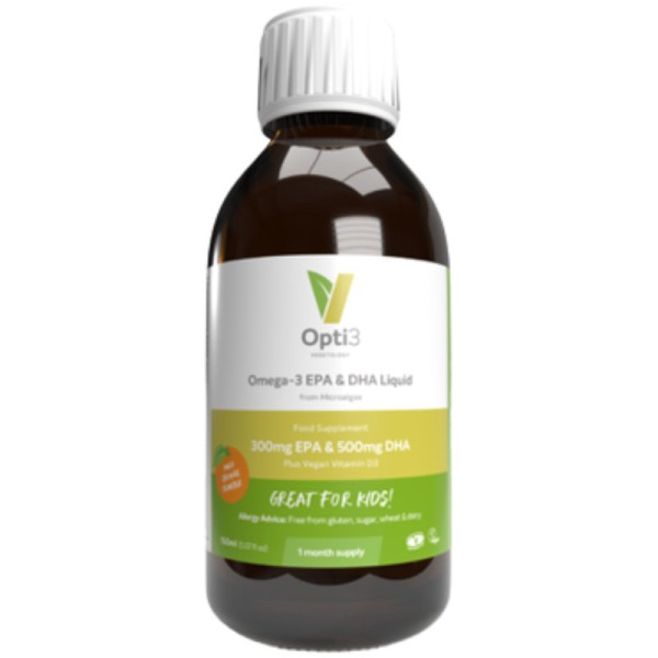 Opti3 Omega-3 EPA & DHA Liquid Mild Orange Flavour, 150ml - Vegetology