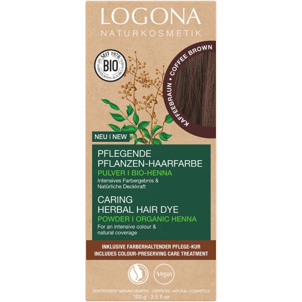 Pflegende Pflanzen-Haarfarbe Pulver Kaffeebraun, 100g - Logona