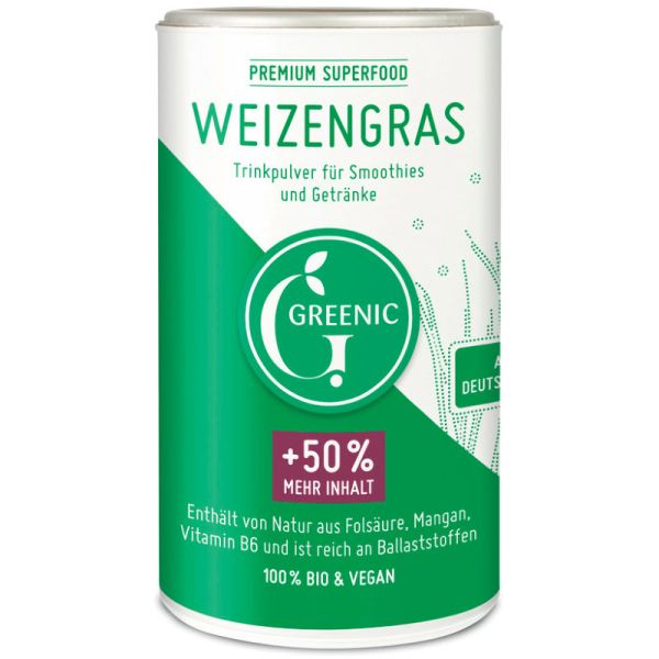 Weizengras Superfood Trinkpulver für Smoothies & Getränke Bio, 150g - Greenic