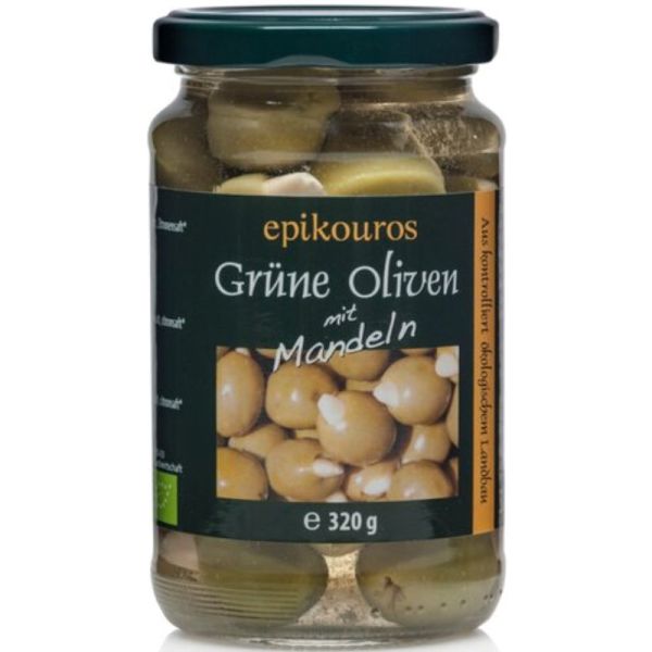 Grüne Oliven gefüllt mit Mandeln Bio, 320g - Epikouros