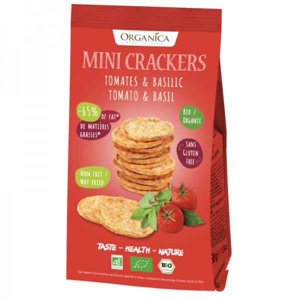 Mini Crackers Mais Tomato & Basil Bio, 50g - Organica