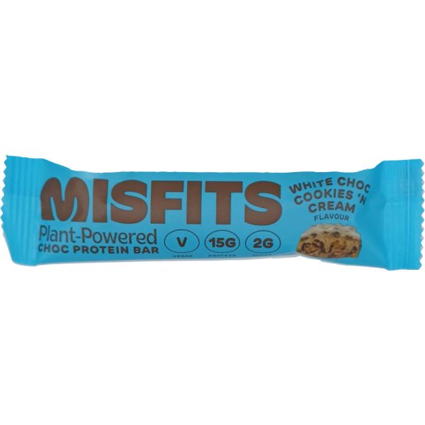 Plant-Powered White Choc Cookies 'n Cream Protein Bar, 45g - Misfits